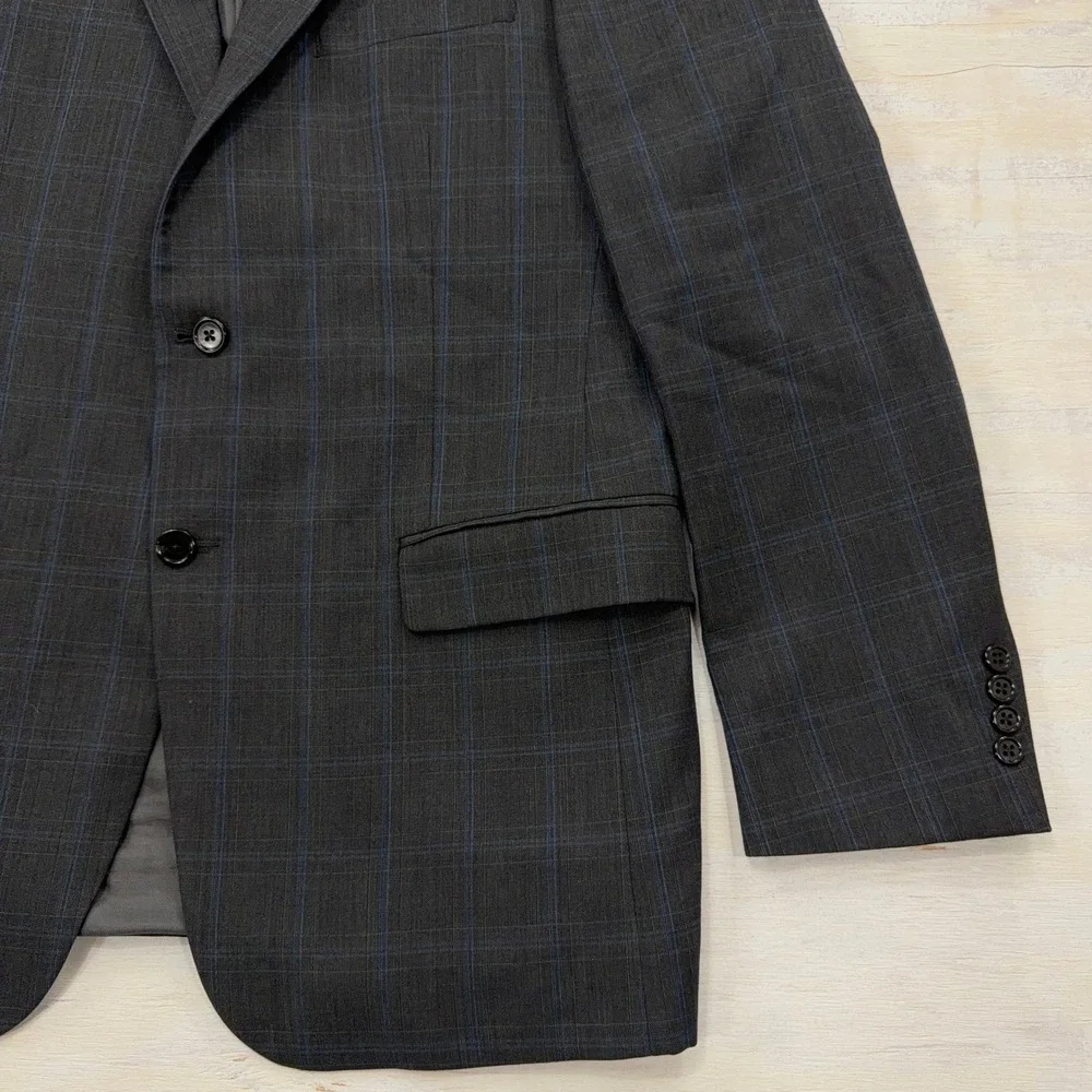 Hart Schaffner Marx Suit Jacket Plaid 2-Button Sport Coat Charcoal Blue Mens 42R